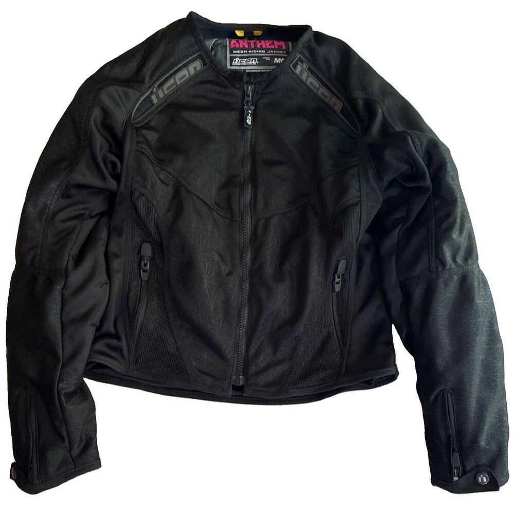 ICON Anthem Riding Motorcycle Padded Jacket Black Womens Size M
